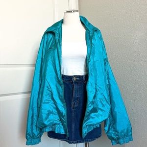 Vintage 90s teal sport windbreaker jacket